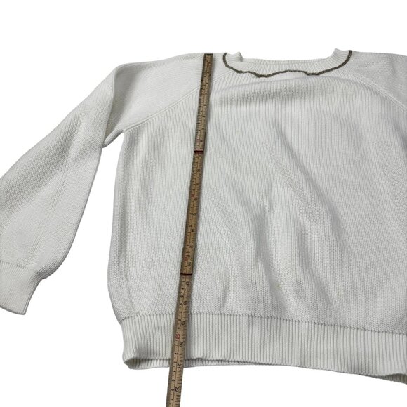 Brunello Cucinelli Womens White Knit Sweater With Metallic Trim Detail Size L Ma - Picture 8 of 11